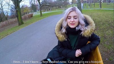 Tibla kum sħun ta' barrani għall-flus - blowjob fil-park minn Eva Elfie